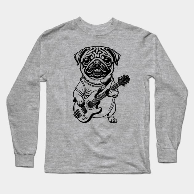 Rockstar Pug Long Sleeve T-Shirt by anderleao